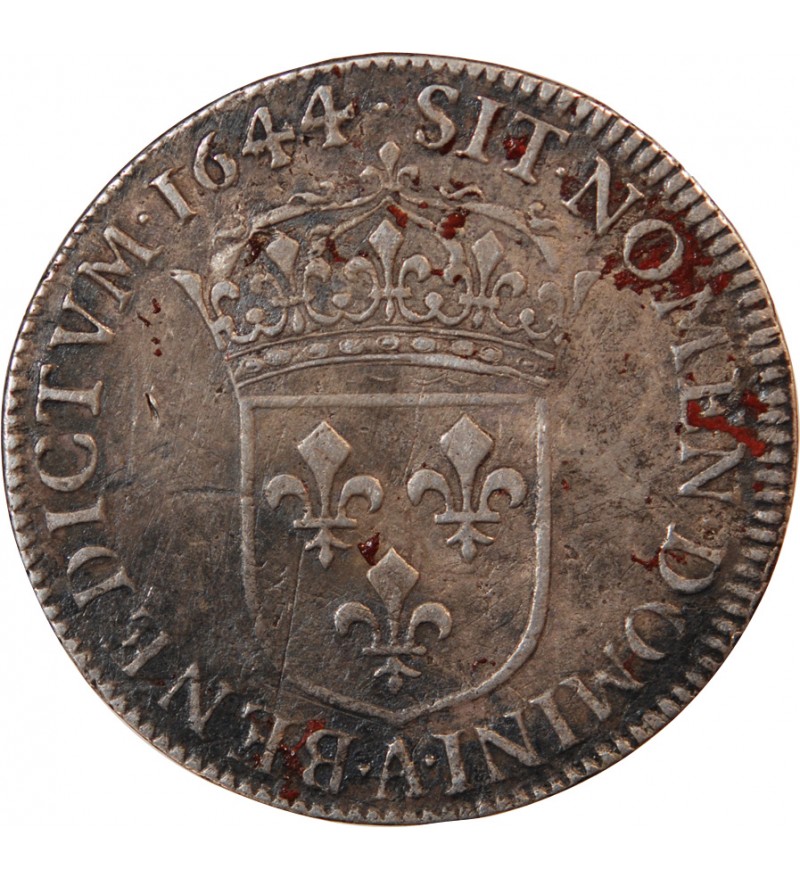LOUIS XIV﻿ - 1/4 ECU A LA MÈCHE COURTE 1644 PARIS
