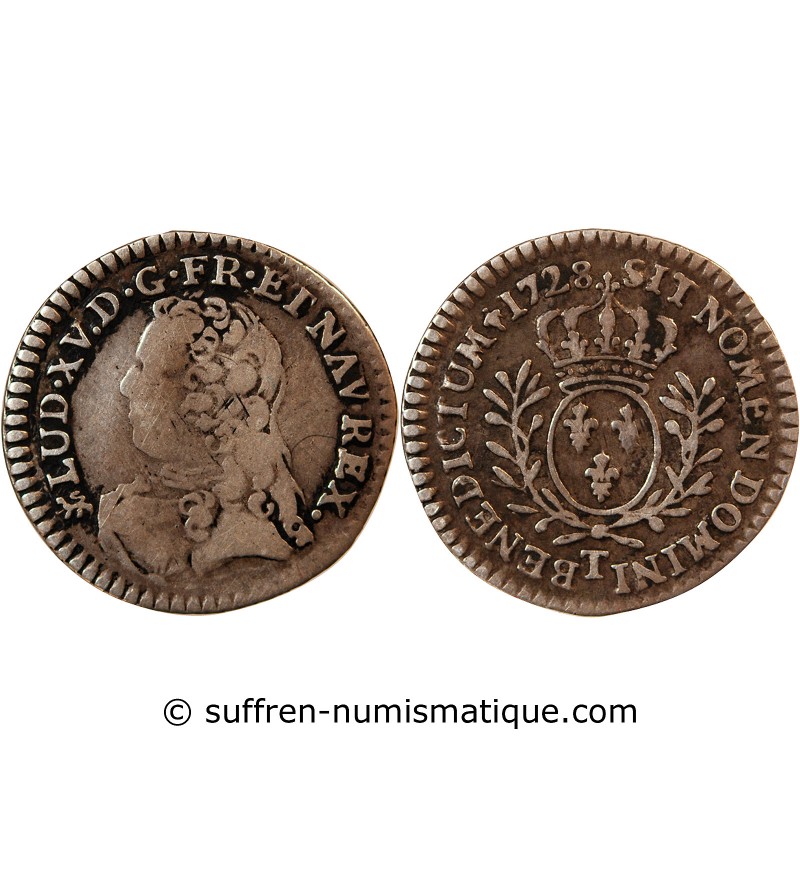 LOUIS XV﻿ - 1/20 ECU AUX BRANCHES D'OLIVIER 1728 NANTES
