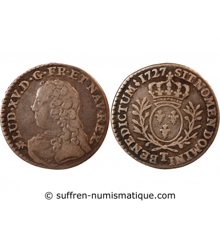 LOUIS XV﻿ - 1/20 ECU AUX BRANCHES D'OLIVIER 1727 NANTES