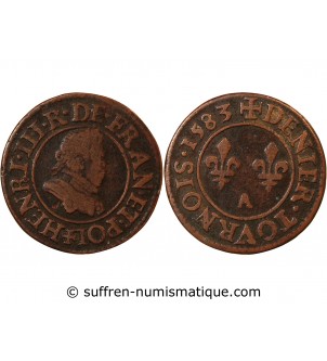 HENRI III - DENIER TOURNOIS 1583 PARIS