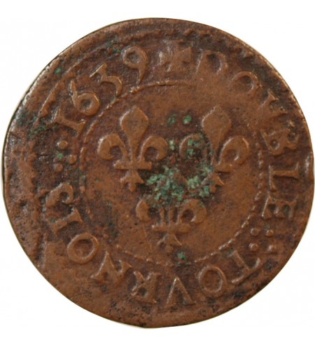LOUIS XIII - DOUBLE TOURNOIS 1639 H LA ROCHELLE