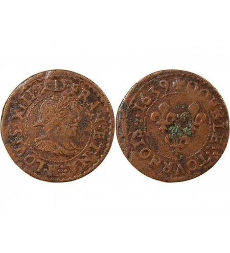 LOUIS XIII - DOUBLE TOURNOIS 1639 H LA ROCHELLE