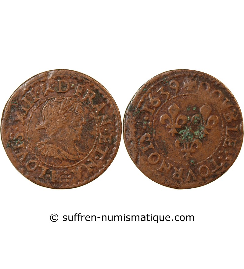 LOUIS XIII - DOUBLE TOURNOIS 1639 H LA ROCHELLE