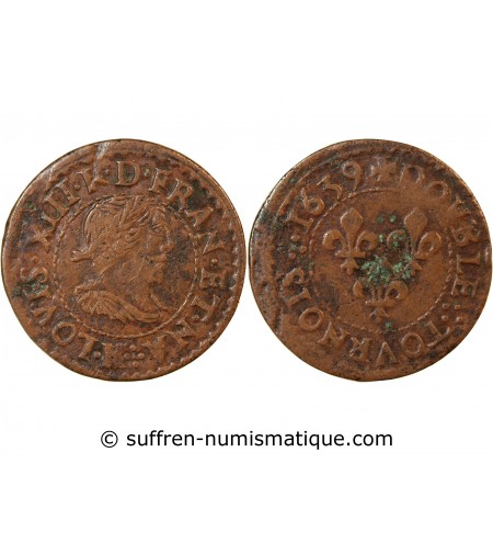 LOUIS XIII - DOUBLE TOURNOIS 1639 H LA ROCHELLE