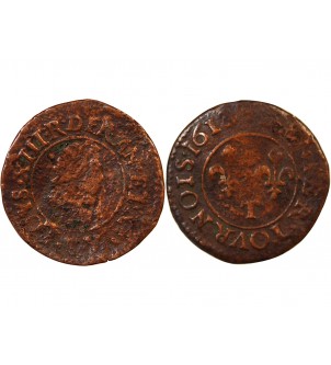LOUIS XIII - DENIER TOURNOIS 1613 T NANTES - Rare 2