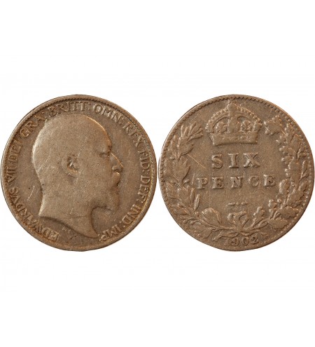 GRANDE-BRETAGNE, EDOUARD VII - 6 PENCE ARGENT 1902