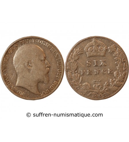 GRANDE-BRETAGNE, EDOUARD VII - 6 PENCE ARGENT 1902