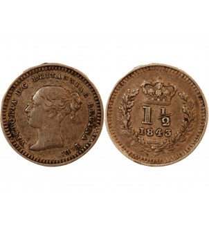 GRANDE-BRETAGNE, VICTORIA - 1 1/2 PENCE ARGENT 1843 2