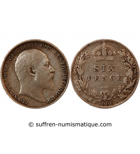 GRANDE-BRETAGNE, EDOUARD VII - 6 PENCE ARGENT 1906