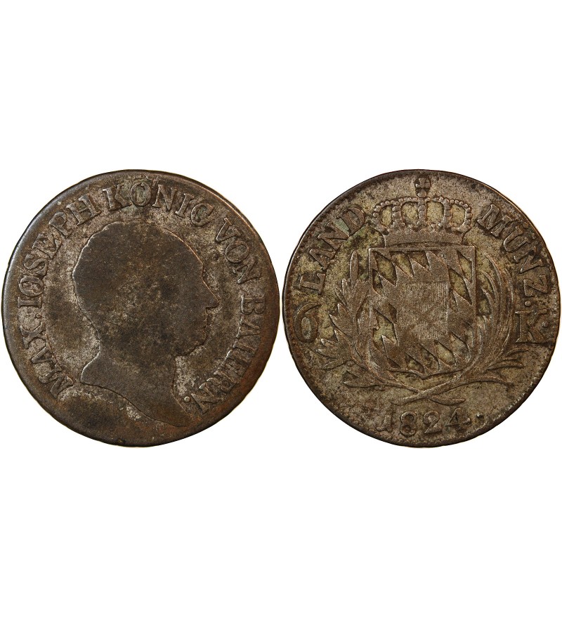ALLEMAGNE, BAVIÈRE, MAXIMILIEN I JOSEPH - 6 KREUZER 1824