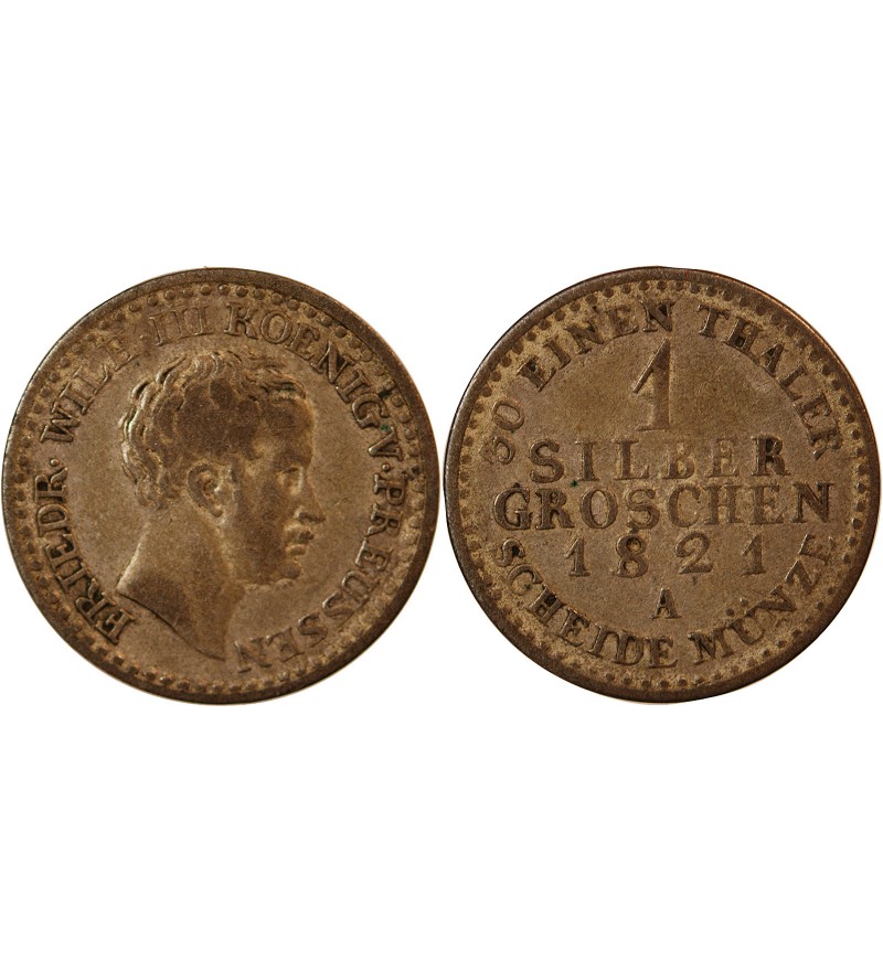 ALLEMAGNE, PRUSSE, FRIEDRICH WILHELM III - 1 GROSCHEN 1821 A BERLIN