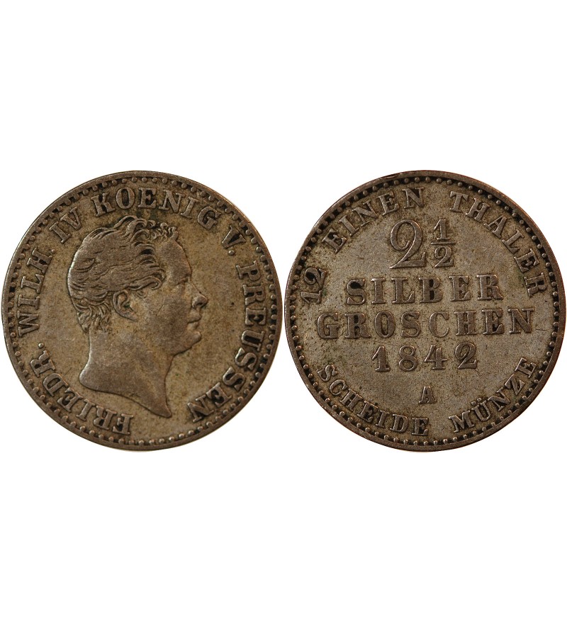 ALLEMAGNE, PRUSSE, FRIEDRICH WILHELM IV - 2 1/2 GROSCHEN 1842 A BERLIN