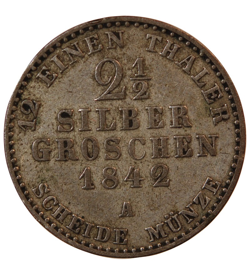 ALLEMAGNE, PRUSSE, FRIEDRICH WILHELM IV - 2 1/2 GROSCHEN 1842 A BERLIN