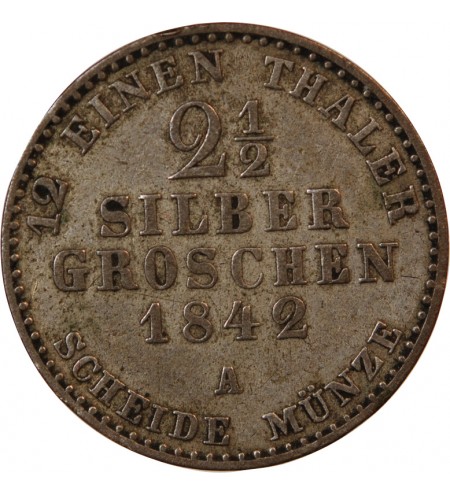ALLEMAGNE, PRUSSE, FRIEDRICH WILHELM IV - 2 1/2 GROSCHEN 1842 A BERLIN