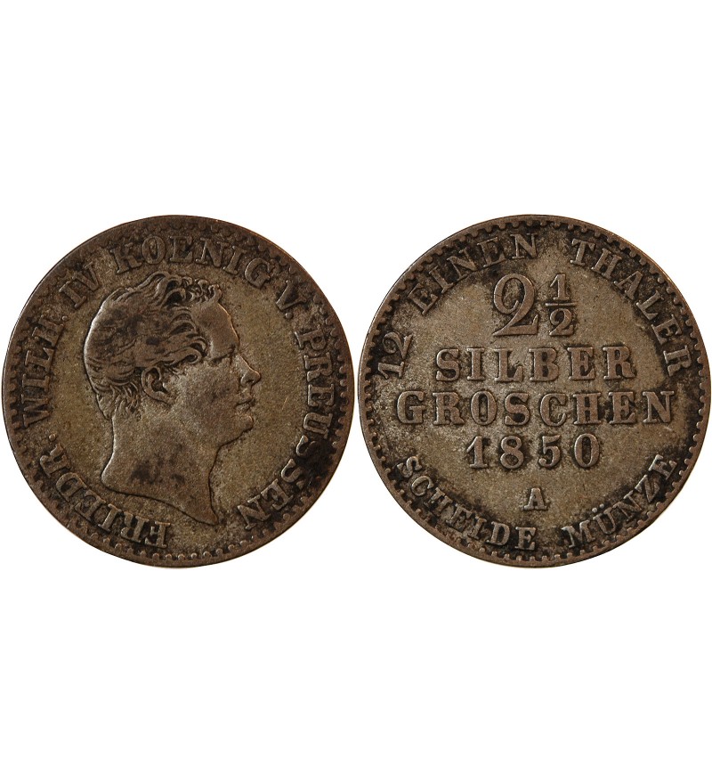 ALLEMAGNE, PRUSSE, FRIEDRICH WILHELM IV - 2 1/2 GROSCHEN 1850 A BERLIN