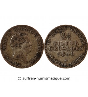 ALLEMAGNE, PRUSSE, FRIEDRICH WILHELM IV - 2 1/2 GROSCHEN 1850 A BERLIN