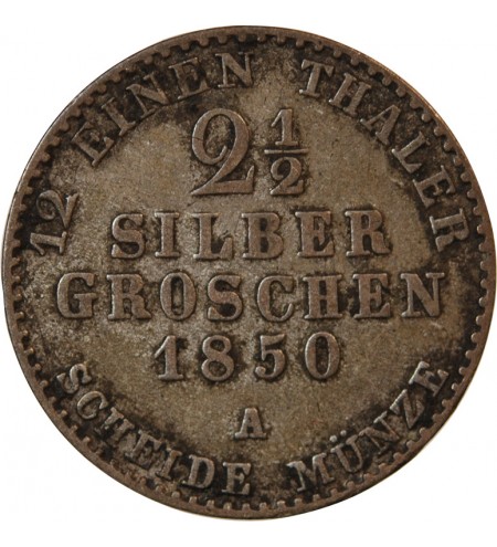 ALLEMAGNE, PRUSSE, FRIEDRICH WILHELM IV - 2 1/2 GROSCHEN 1850 A BERLIN