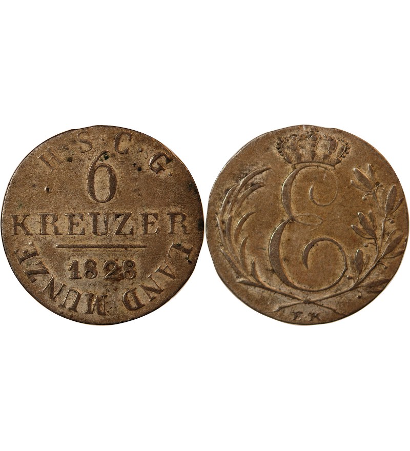 ALLEMAGNE, SAXE-COBOURG-GOTHA, ERNST I - 6 KREUZER 1828 EK