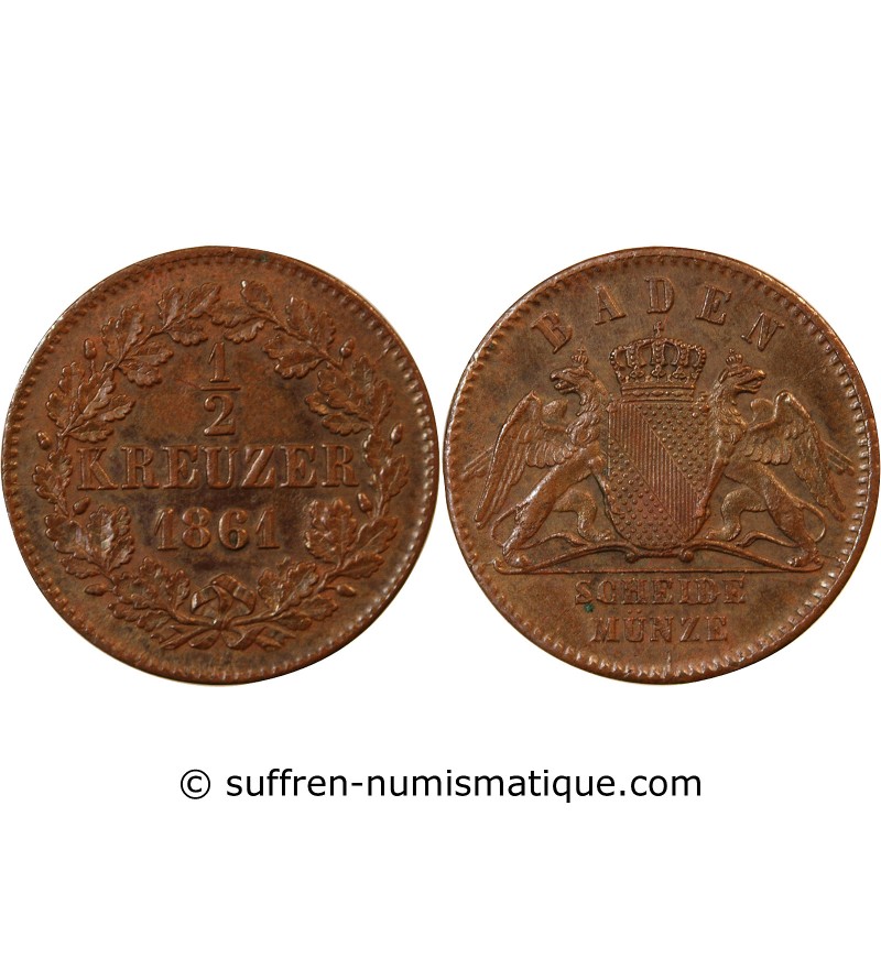ALLEMAGNE, BADE, FRIEDRICH I - 1/2 KREUZER 1861