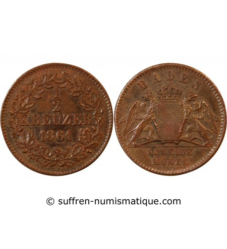 ALLEMAGNE, BADE, FRIEDRICH I - 1/2 KREUZER 1861