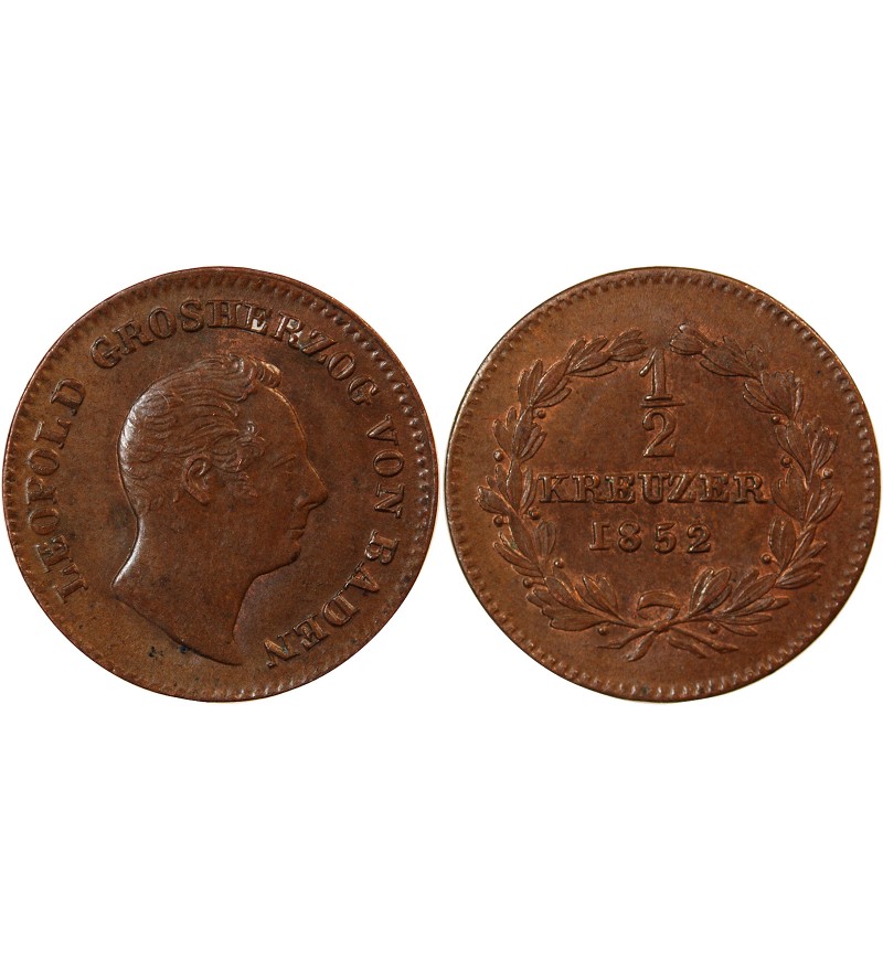 ALLEMAGNE, BADE, LEOPOLD I - 1/2 KREUZER 1852