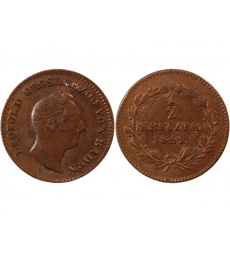 ALLEMAGNE, BADE, LEOPOLD I - 1/2 KREUZER 1852