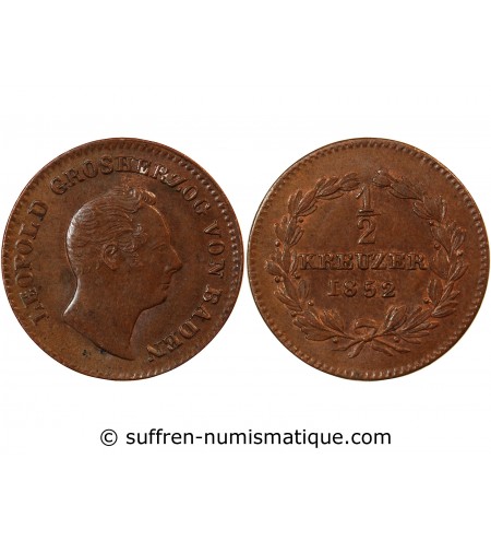 ALLEMAGNE, BADE, LEOPOLD I - 1/2 KREUZER 1852