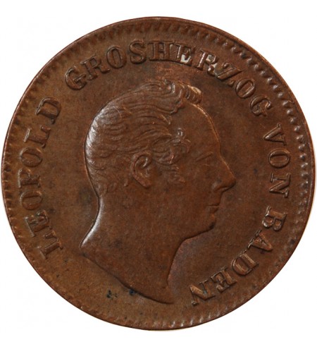 ALLEMAGNE, BADE, LEOPOLD I - 1/2 KREUZER 1852
