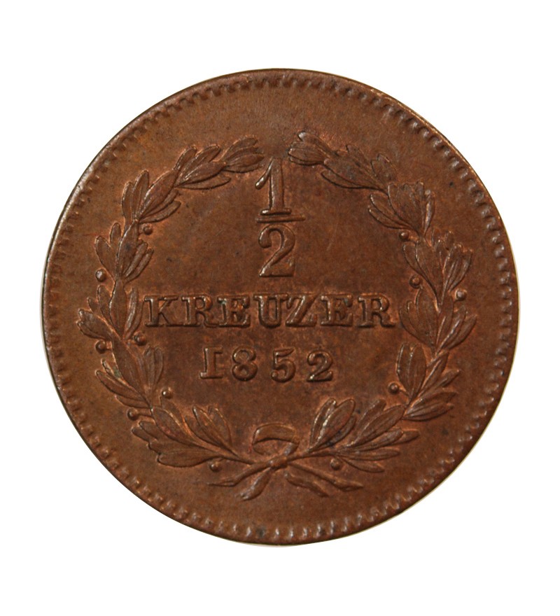 ALLEMAGNE, BADE, LEOPOLD I - 1/2 KREUZER 1852