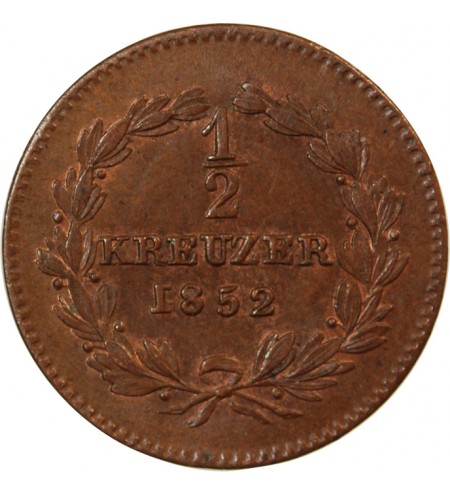 ALLEMAGNE, BADE, LEOPOLD I - 1/2 KREUZER 1852