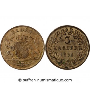 ALLEMAGNE, BADE, LEOPOLD I - 3 KREUZER 1851