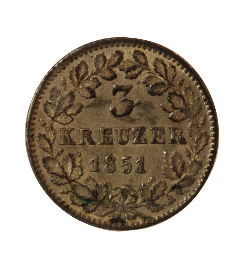 ALLEMAGNE, BADE, LEOPOLD I - 3 KREUZER 1851