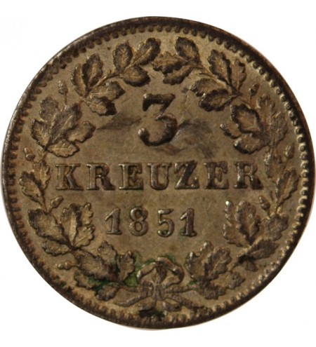 ALLEMAGNE, BADE, LEOPOLD I - 3 KREUZER 1851