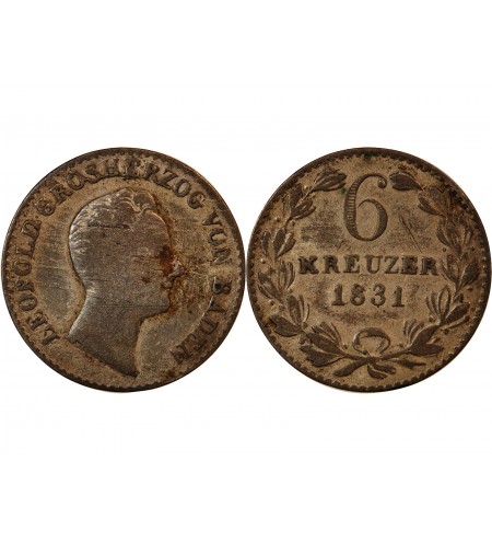 ALLEMAGNE, BADE, LEOPOLD I - 6 KREUZER 1831