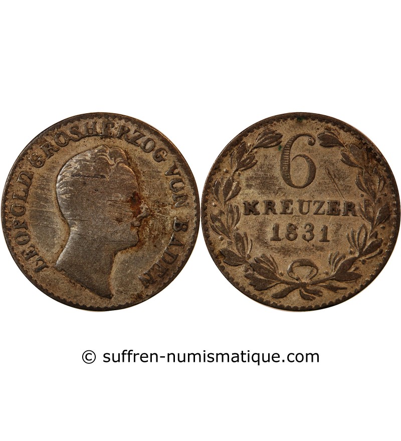ALLEMAGNE, BADE, LEOPOLD I - 6 KREUZER 1831