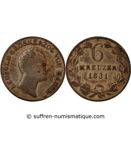 ALLEMAGNE, BADE, LEOPOLD I - 6 KREUZER 1831