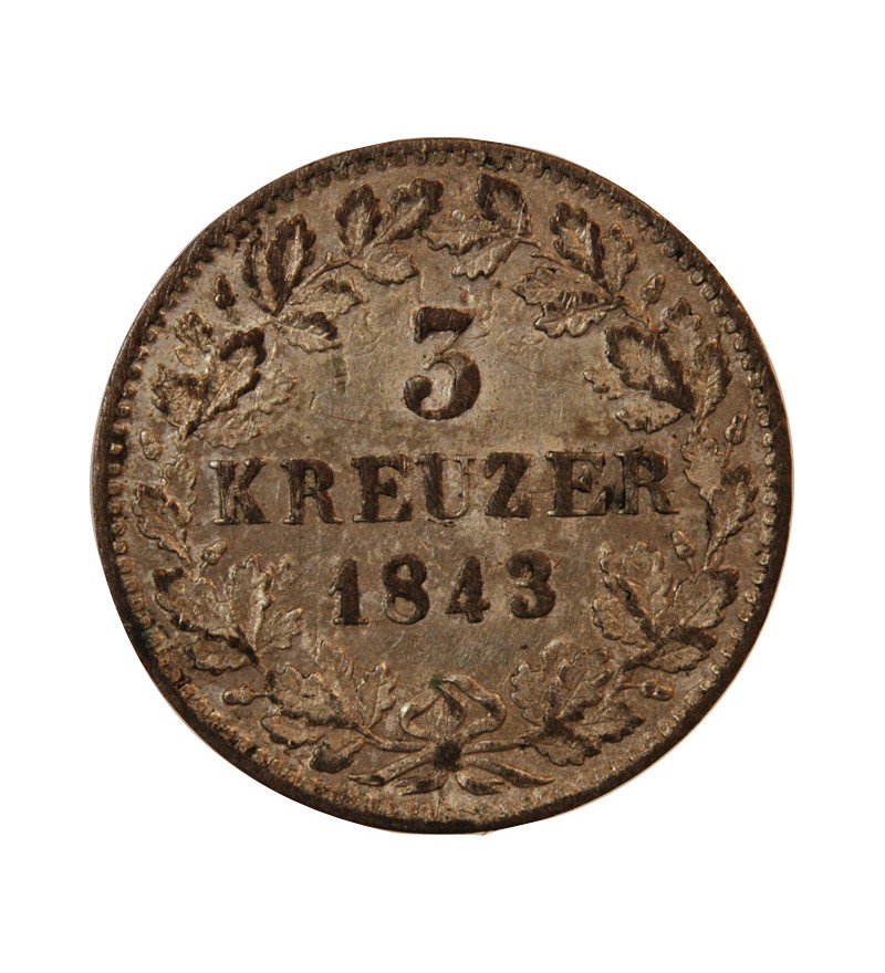 ALLEMAGNE, WURTEMBERG, WILHELM I - 3 KREUZER 1843