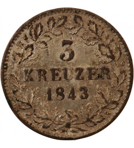 ALLEMAGNE, WURTEMBERG, WILHELM I - 3 KREUZER 1843