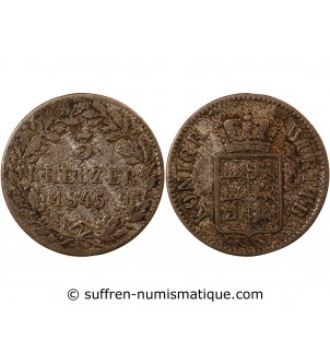 ALLEMAGNE, WURTEMBERG, WILHELM I - 3 KREUZER 1845