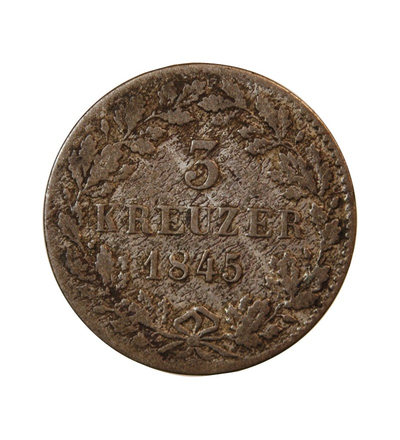 ALLEMAGNE, WURTEMBERG, WILHELM I - 3 KREUZER 1845