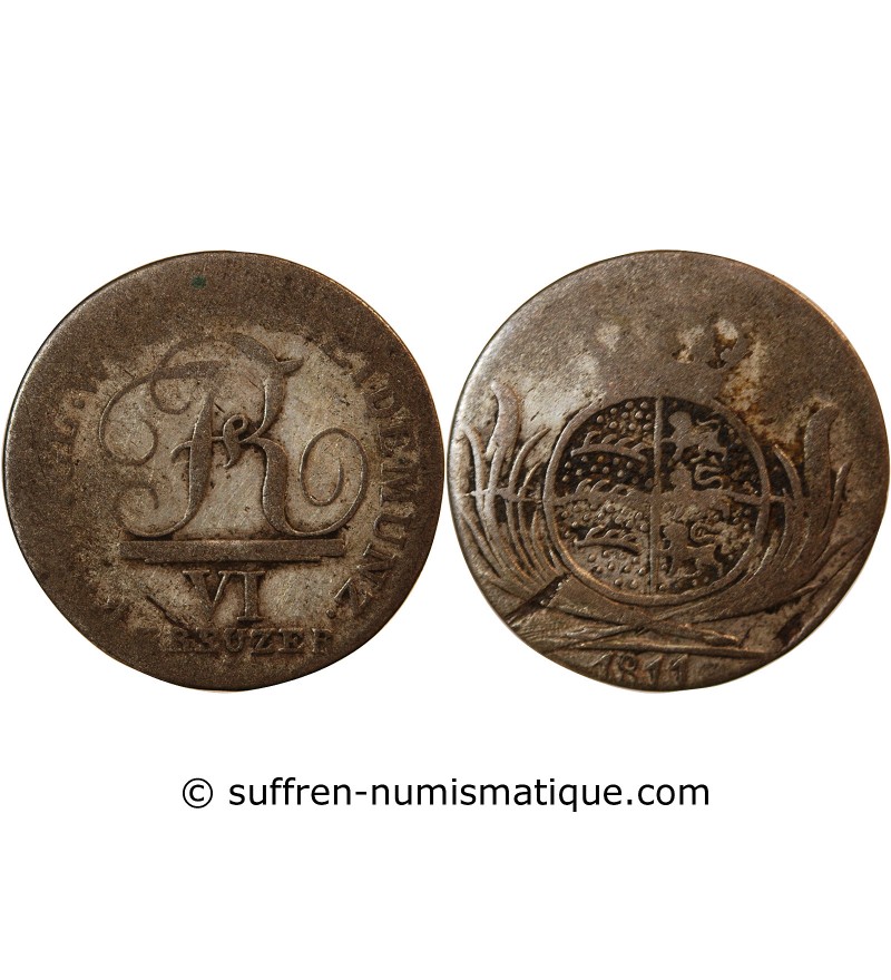 ALLEMAGNE, WURTEMBERG, FRIEDRICH I - 6 KREUZER 1811