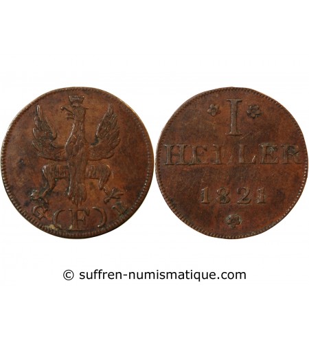 ALLEMAGNE, FRANCFORT-SUR-LE-MAIN - 1 HELLER 1821 F GB