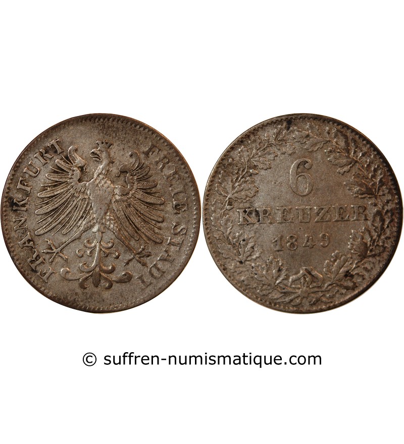 ALLEMAGNE, FRANCFORT-SUR-LE-MAIN - 6 KREUZER 1849