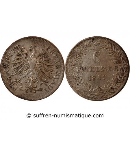 ALLEMAGNE, FRANCFORT-SUR-LE-MAIN - 6 KREUZER 1849