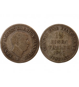 ALLEMAGNE, HANOVRE, ERNST AUGUST - 1/12 THALER ARGENT 1845 B 2