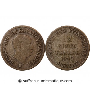 ALLEMAGNE, HANOVRE, ERNST AUGUST - 1/12 THALER ARGENT 1845 B