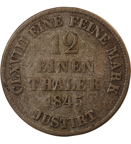 ALLEMAGNE, HANOVRE, ERNST AUGUST - 1/12 THALER ARGENT 1845 B