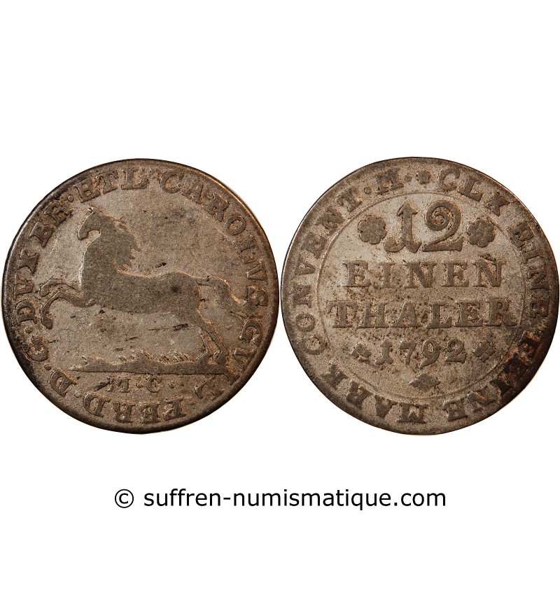 ALLEMAGNE, BRUNSWICK-WOLFENBÜTTEL, KARL WILHELM FERDINAND - 1/12 THALER ARGENT 1792 MC