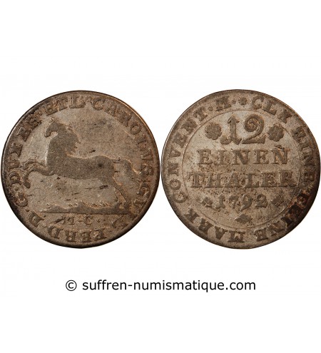 ALLEMAGNE, BRUNSWICK-WOLFENBÜTTEL, KARL WILHELM FERDINAND - 1/12 THALER ARGENT 1792 MC