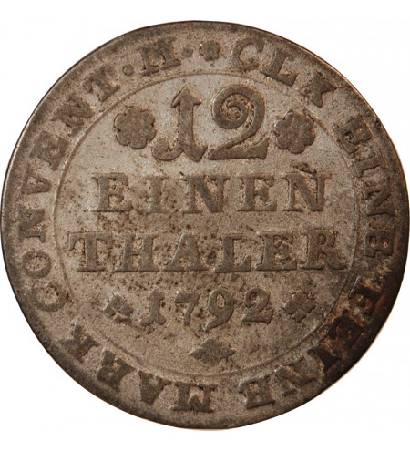 ALLEMAGNE, BRUNSWICK-WOLFENBÜTTEL, KARL WILHELM FERDINAND - 1/12 THALER ARGENT 1792 MC